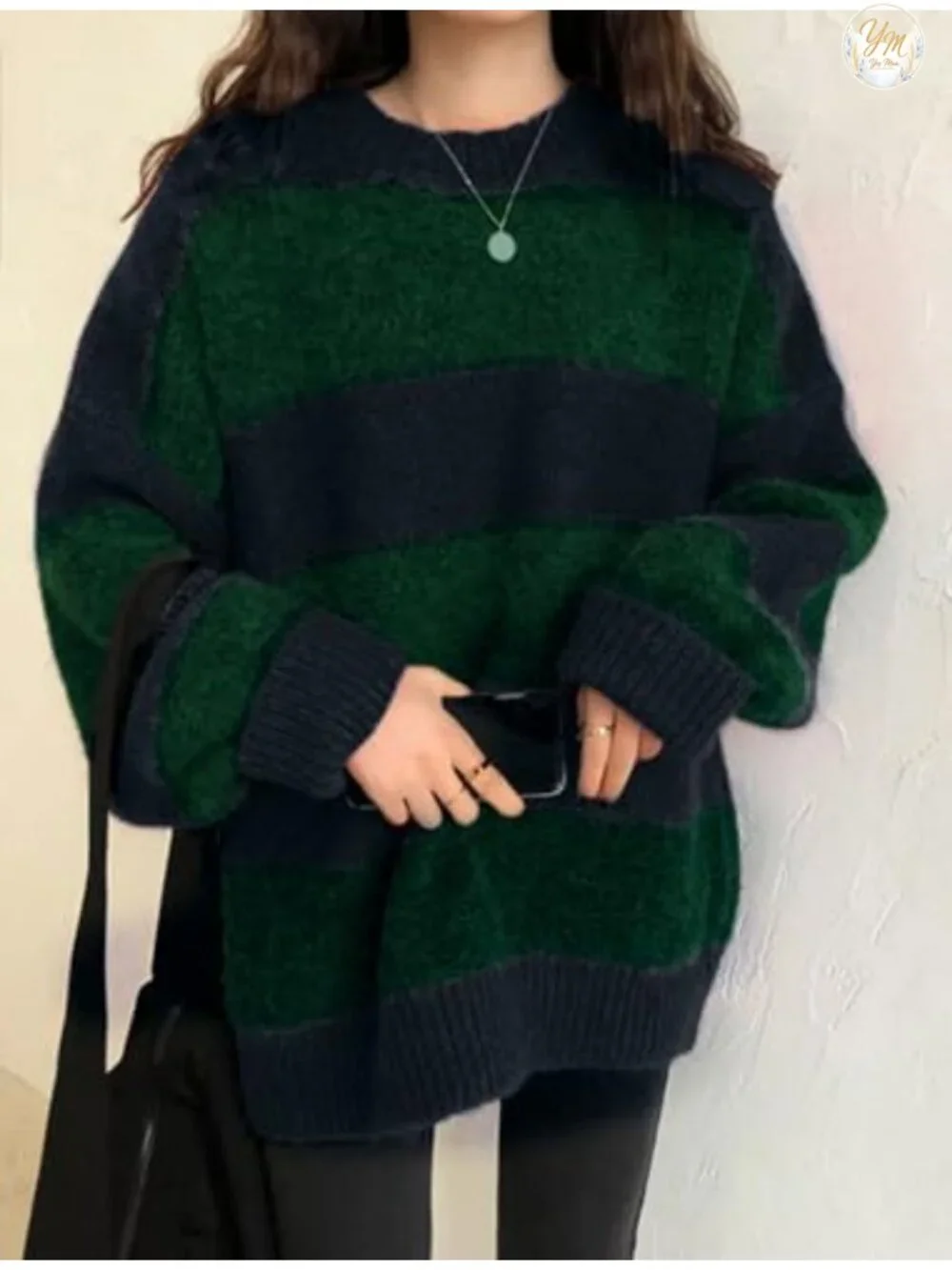 Oversized Striped Sweater Women Long Sleeve Knit Pullover Crewneck